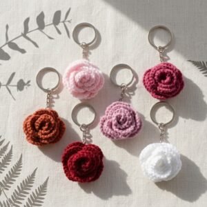 HandMade Crochet Rose Keychains