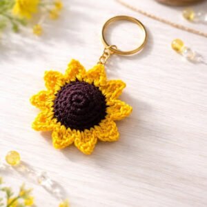 Handmade Crochet SunFlower Keychain
